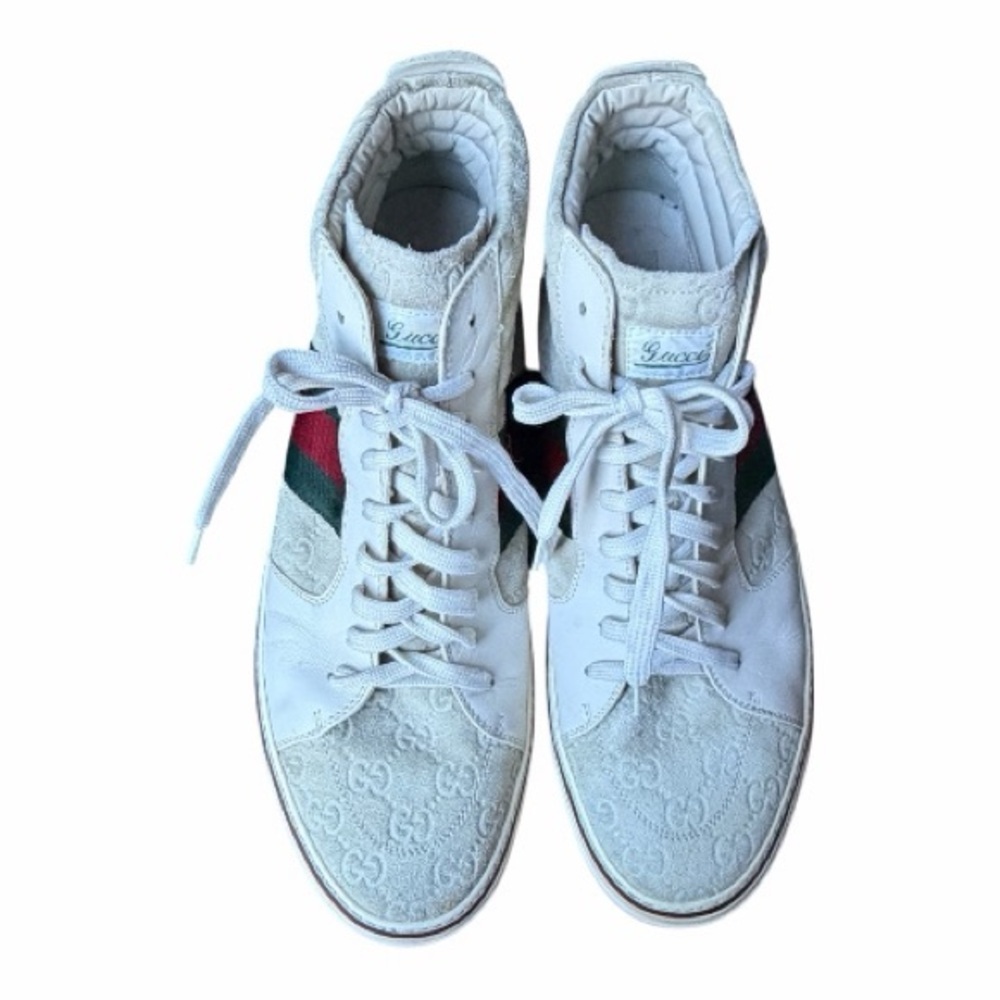 Gucci White High-Tops with Green and Red Stripes